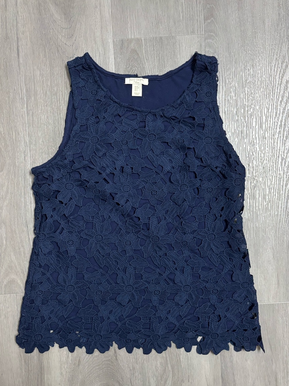 Saint Tropez West Navy Floral Crochet Tank Top